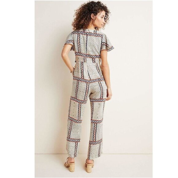 Anthropologie Eva Franco Letizia Short Flutter Sleeve Jumpsuit w/ Tie - Picture 3 of 5